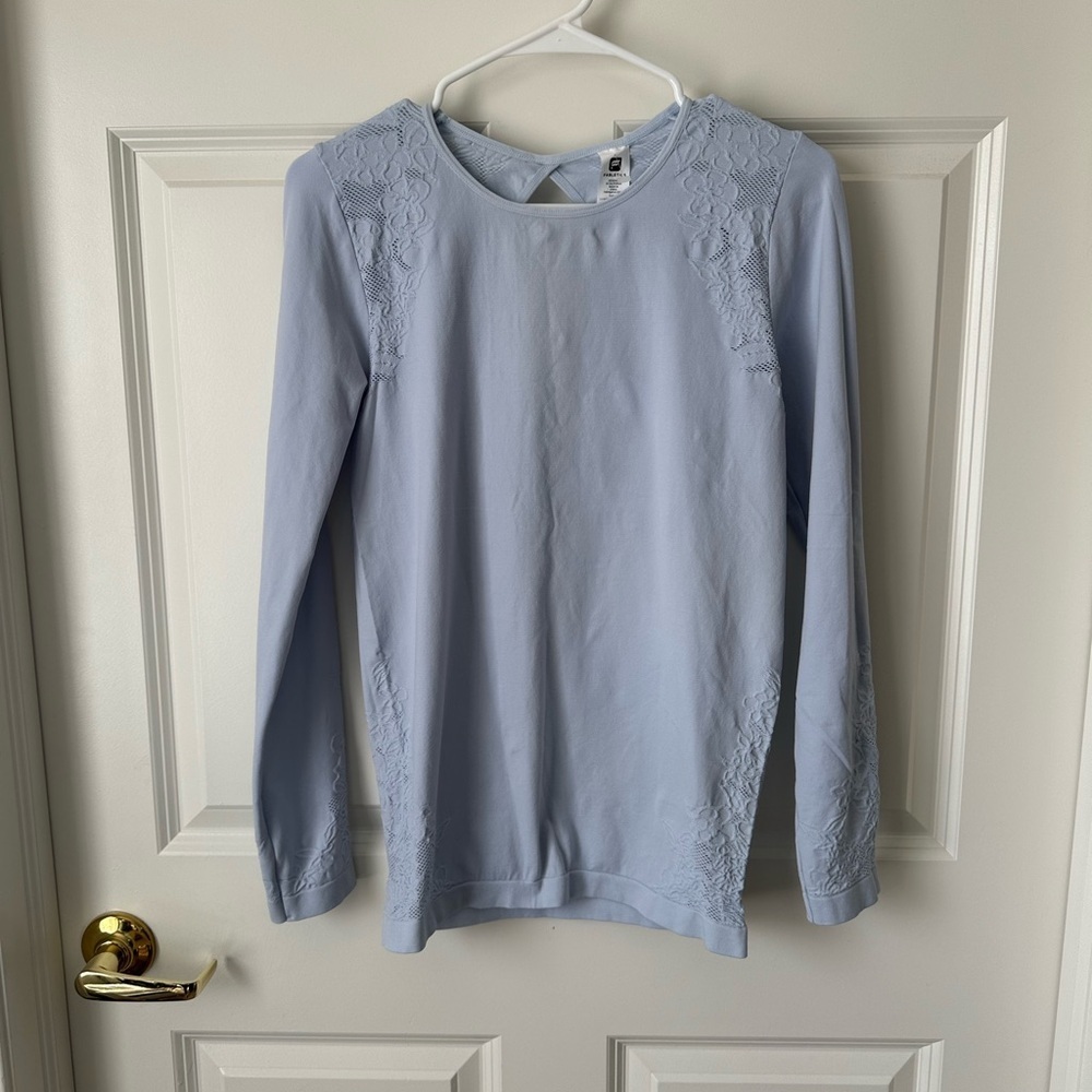 Fabletics Elise Womens M Light Blue Cutout Seamless Long Sleeve Active Top